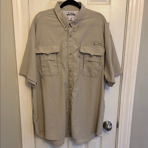 Columbia PFG Tan Casual Button Down Shirt Short Sleeve #336 - Picture 1 of 10